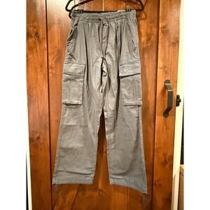 No Boundaries Grey Cargo Pants Wide Leg Drawstring Utility